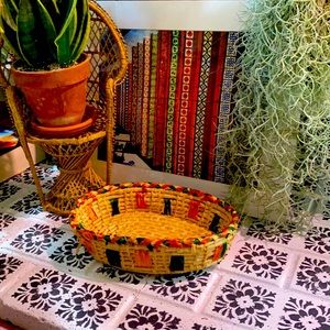 Boho hand woven multi-color decor basket